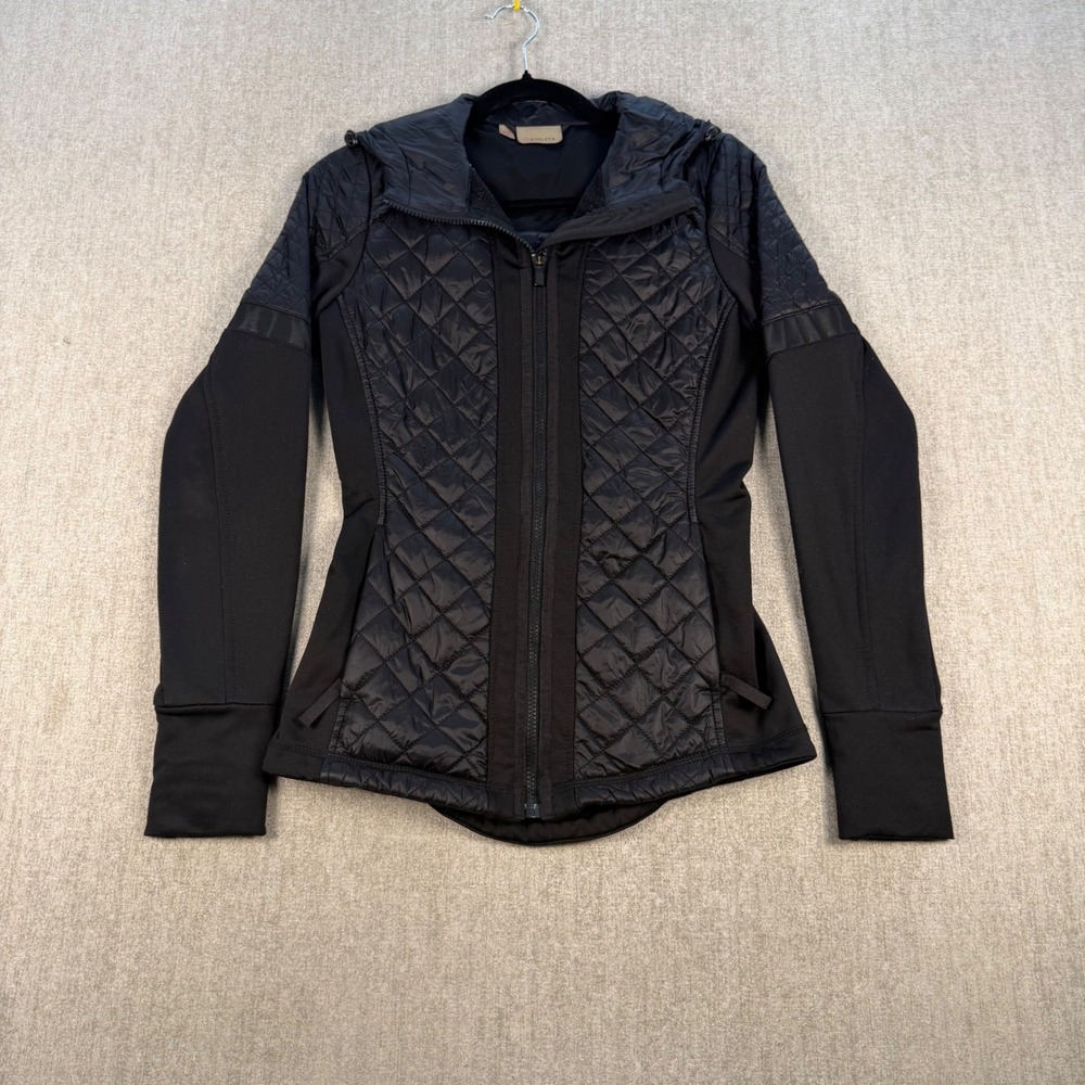 Athleta Hybrid Quilted Hooded Jacket Womens XXS Black Full Zip Activewear